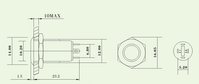 Staubdichtes Metallmomentandrucktastenschalter-LED belichteter flacher Rundkopf