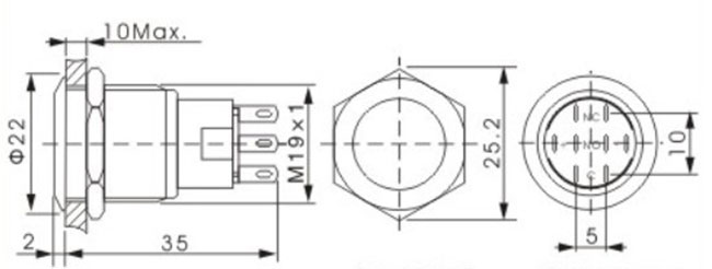 19mm, das Stoß-Schalter 1NO 1NC 5 Pin-Silberlegierungs-Anschluss-Material verriegelt