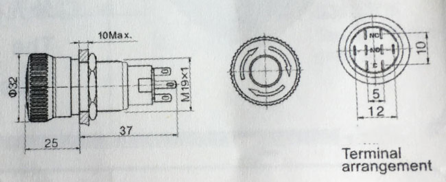Messingvernickelungs-Notdruckknopf, roter Notaus-Knopf 5A 250VAC