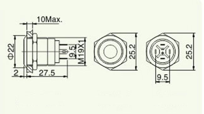 LED-Platten-Berg-Drucktastenschalter 19mm Pin-Terminalsilberlegierung 1NO