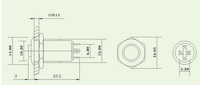 Druckknopf 12V 36V 12mm LED Metall, belichteter Momentandrucktastenschalter