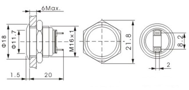 Metallmomentannormalerweise offener Drucktastenschalter IP67 16MM 2 Pin-Anschluss